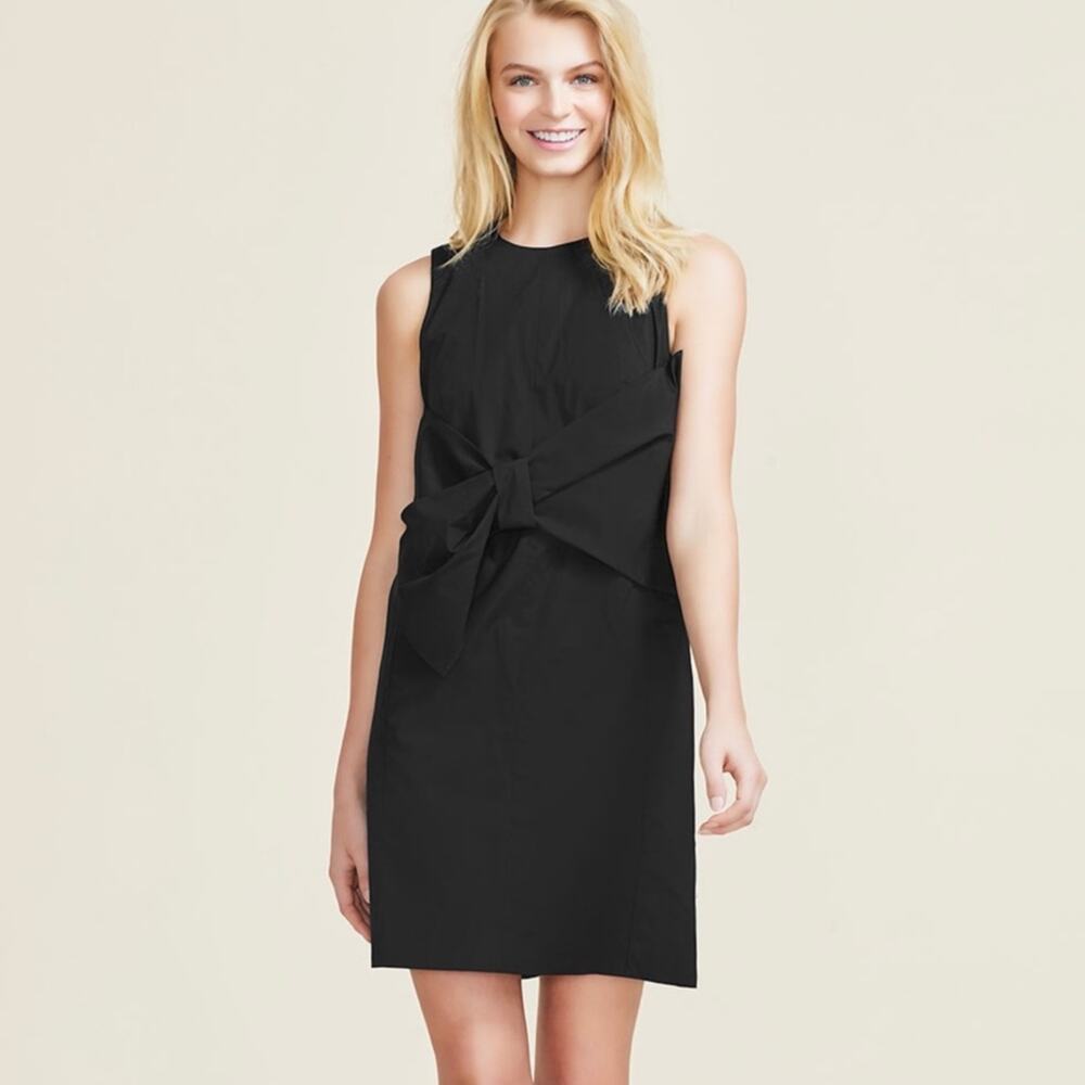 Pearl by Lela Rose Black Cotton Poplin Shift Bow Front Dress NWT 6
